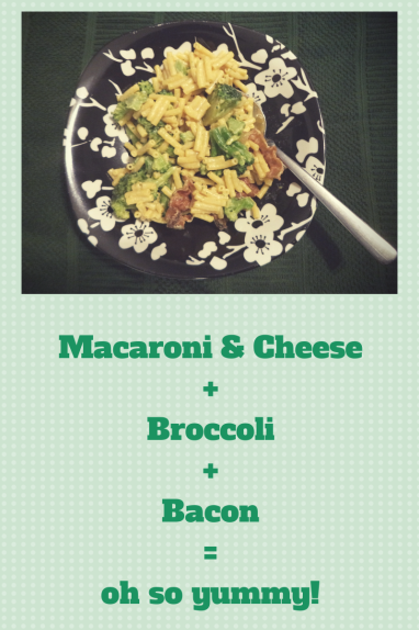bacon, mac and cheese, broccoli, quick meal